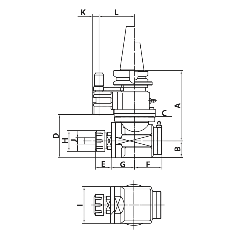 Изображение товара - Угловая фрезерная головка с наклоном 90° AHA-CAT50-ER40