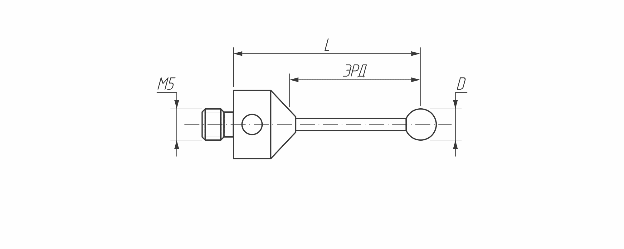 Изображение товара - Щуп прямой М5, сферический наконечник Ø 1 мм, длина 75 мм