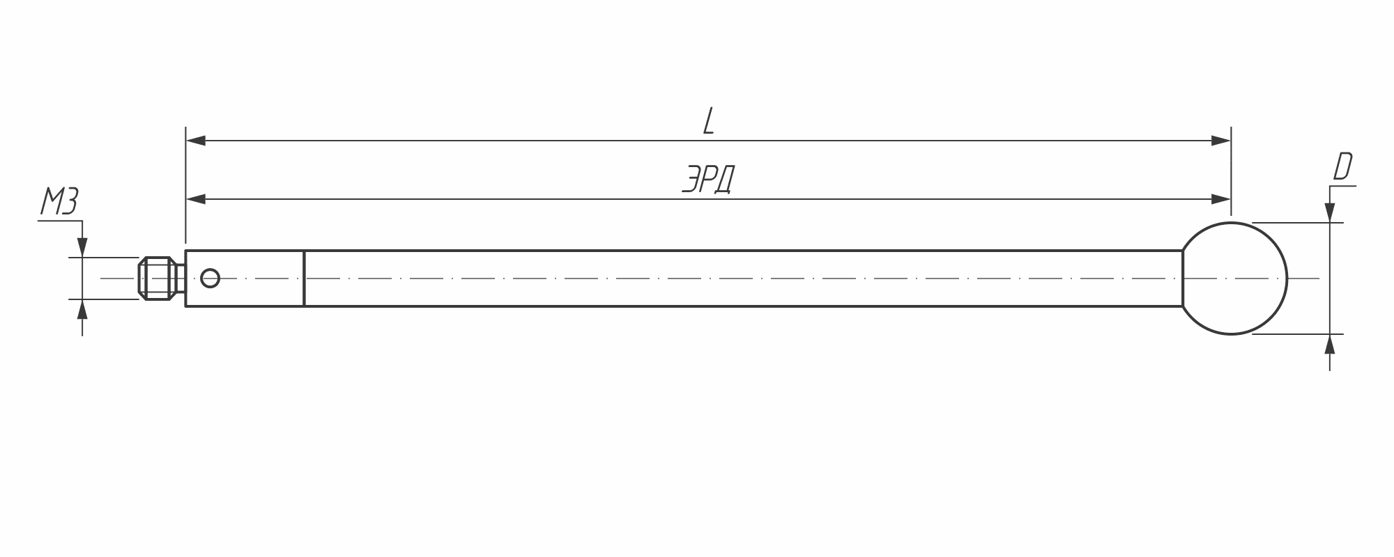 Изображение товара - Щуп прямой М3, сферический наконечник Ø 8 мм, длина 75 мм