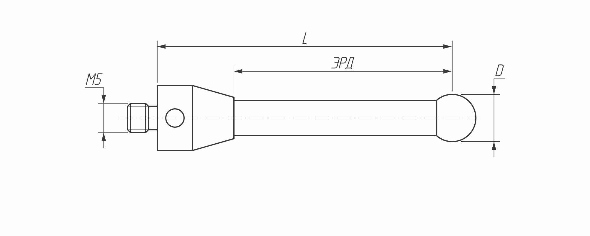 Изображение товара - Щуп прямой М5, сферический наконечник Ø 8 мм, длина 300 мм
