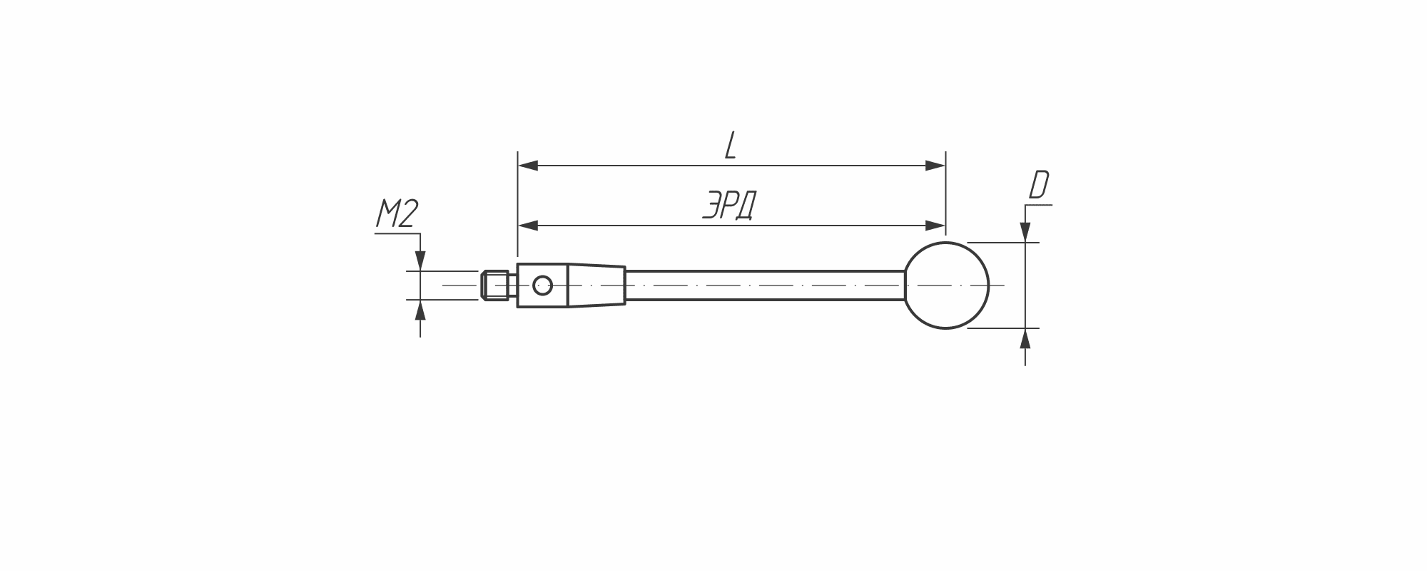 Изображение товара - Щуп прямой М2, сферический наконечник Ø 3 мм, длина 30 мм