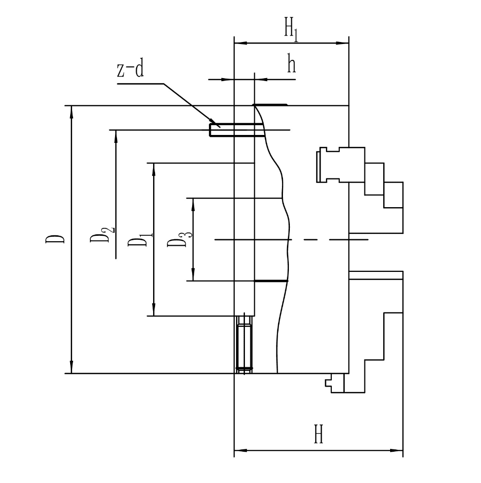 K31 100, Патрон 3-х кул., лит. чугун, цельные кулачки, шаг 6